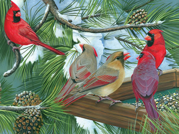 Cardinals At The Feeder Puzzle Easy Handling 275 Piece Puzzle